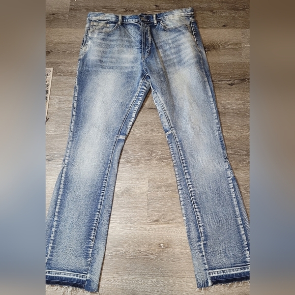 MNML Mens Flare Distressed Button fly Jeans Size 38 - Picture 1 of 6